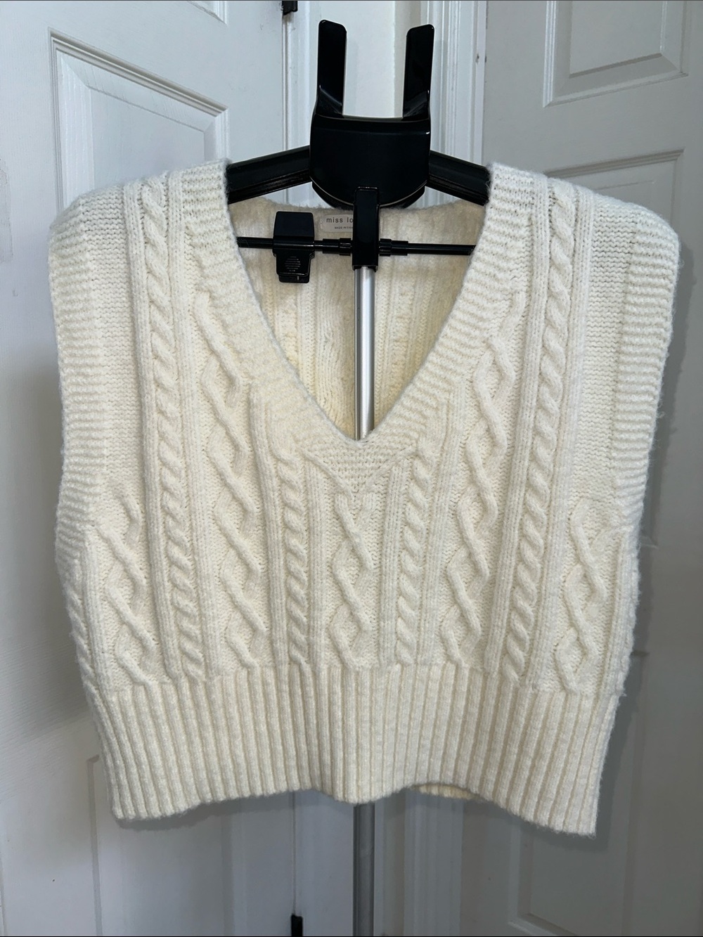 Miss Love Women’s Cable Knit V-Neck Sweater Vest - Cream in Size M